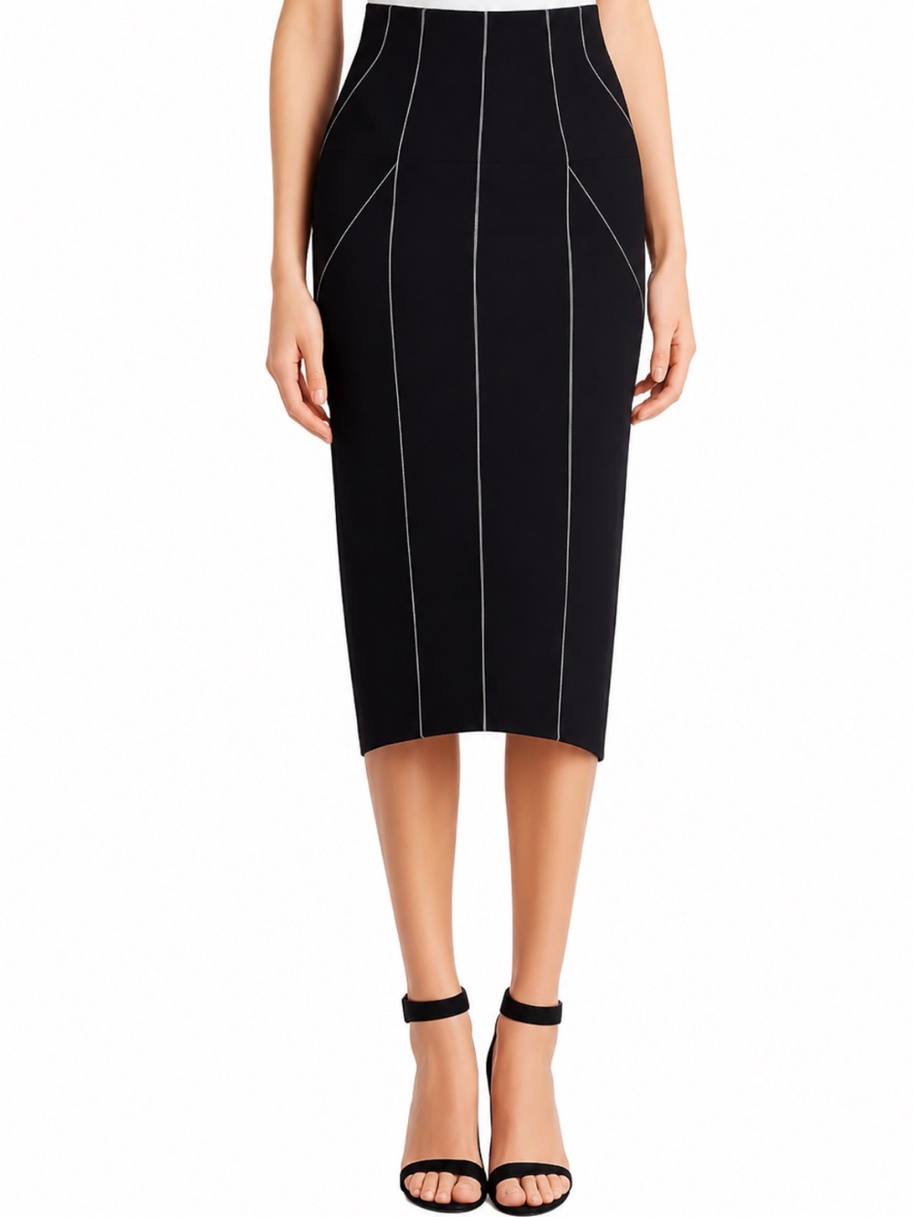 NWT! Cinq à Sept “Ali” Black Contrast Stitch Midi Pencil Skirt Size 6